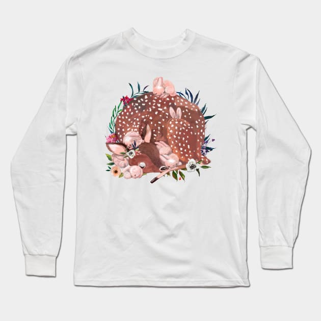 Deer with hares Long Sleeve T-Shirt by EveFarb